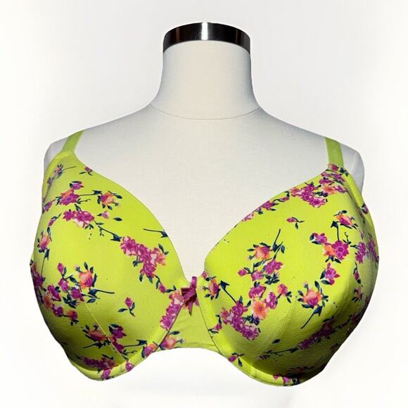 Cacique So Light T-Shirt Bra Women’s Size 44F Wild Lime Floral Underwire Lined - Picture 2 of 7
